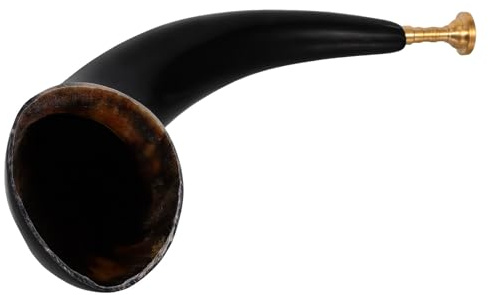 Hemobllo Viking Horn aus Echtem Ochsenhorn Handgefertigtes Blasinstrument mit Tiefem Klang Piraten und Halloween Cosplay Zubehör Tragbares Signalhorn für Kostümpartys