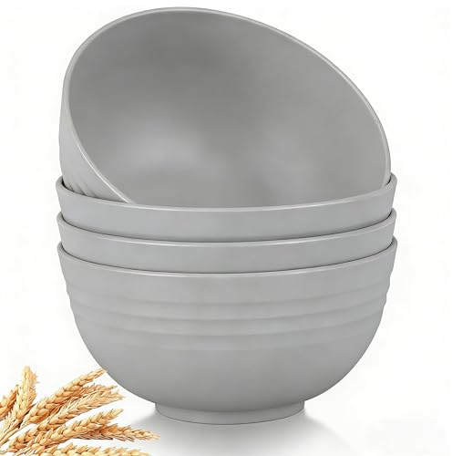 GZTFPQ Cereal Bowls Thickened Unbreakable Reusable 4Pcs 770ml Light Grey | Food grade bpa free thickened pp bowls, drop resistant, microwave dishwasher safe for soup oatmeal fruit camping picnics