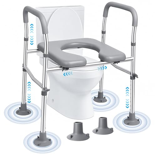 Raised Toilet Seat with Handles, Adjustable Height & Width Toilet Seat Riser with Padded Seat, 400lb Heavy Duty Bathroom Aid for Elderly & Disabled, Fits Most Toilets