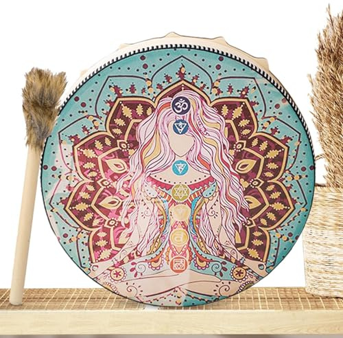 Tambores de mano para adultos - Tambor chamánico de piel sintética, instrumento vintage, accesorio de sonido musical con de madera | Diseñado para la meditación de Shaman Music