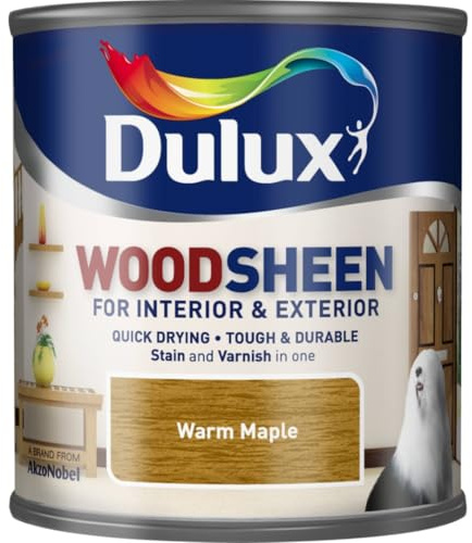 Woodsheen Stain and Varnish 250ml Warm Maple | Interior Wood Stain and Varnish | Satin Finish for Doors Skirting Furniture and Trim | Quick Dry Wood Protection
