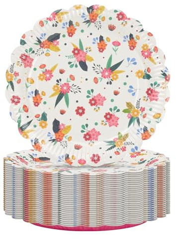 Cherypick Paper Plates 8.5 Inch, 30 Pack Disposable Round Dinner Plates | with Pink Floral Pattern, Heavy Duty, Cut-Resistant, Microwave Safe for Parties, BBQs, Picnics and Family Gatherings