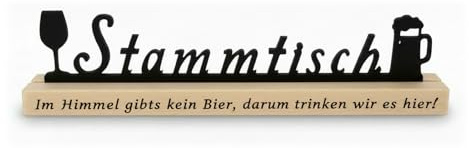 Stambord skylt trä 26 cm – öl ordspråk In himlen finns ingen öl – bordsstativ med ölkrus och vinglas – bas i äkta trä – dekorativ bar värdshus present män