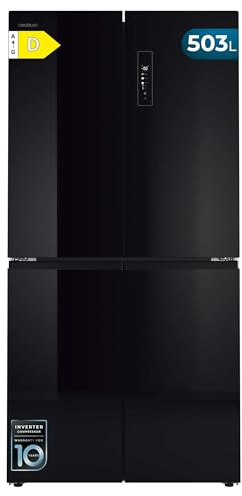 Cecotec Frigorífico Americano 4 Puertas Bolero CoolMarket 4D 503 Black Glass D. 503 L, Altura 177,5 cm, Ancho 85 cm, Total NoFrost, Motor Inverter, Multi AirFlow, Display Táctil