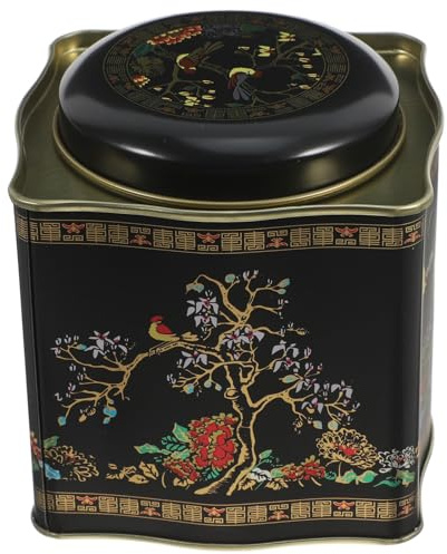 SILENRADAWN Vintage Tea Tin Canister with Lid 105X105X110Mm Rectangular Ripple-Edge Metal Storage Organizer for Loose Tea and Cookies