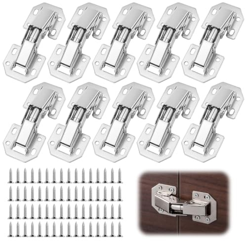 10 Piezas Bisagras Puertas Cocina, con Ángulo Apertura 90° | Bisagras Armario, Silenciosas, con 80 Tornillos, para Muebles, Gabinetes de Cocina, Puerta de Armarios, Armarios de Baño