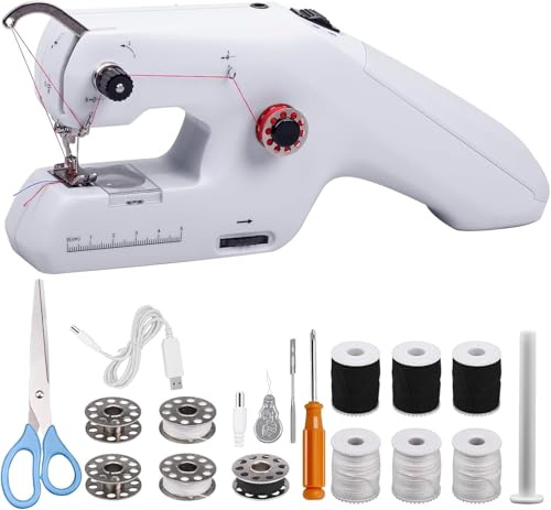 Handnähmaschine, Mini NähmaschineTragbare Elektrische, Doppelfaden Handnähmaschine Ausgestattet mit Nadel und Faden, Einfach Anzuwenden, Für Anfänger, Anwendbar auf Kleidung, Vorhänge, Weiß