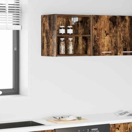 Holepyr Armario colgante de madera de roble ahumado, 40 x 29,5 x 40 cm, moderno armario de cocina con espacio para vajilla y despensa, armario versátil para organizador y despensa