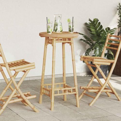 KTHLBRH Garten-Bartisch Rund Ø55x100 cm Bambus | Wasserbeständig, Latten-Design, Fußstütze, für Balkon Terrasse Garten