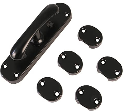 Amig - Morceau de surmonter noir pour fenêtres | Fermeture de sécurité en acier avec poignée | Comprend 5 supports | Dimensions : 150 x 38 mm