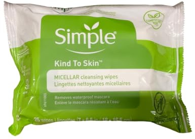 Simple Kind to Skin Cleansing Wipes Micellar 4 Count Gentle and Effective Makeup Remover Free From Color and Dye, Artificial Perfume and Harsh Chemicals 25 Wipes