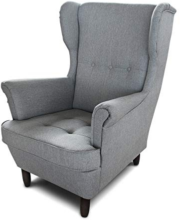 Sofnet Ohrensessel Sessel King - Lounge Sessel mit Armlehnen - Retro Stuhl aus Stoff mit Holz Füßen - Polsterstuhl für Esszimmer & Wohnzimmer (Grau (Inari 91), ohne Hocker)