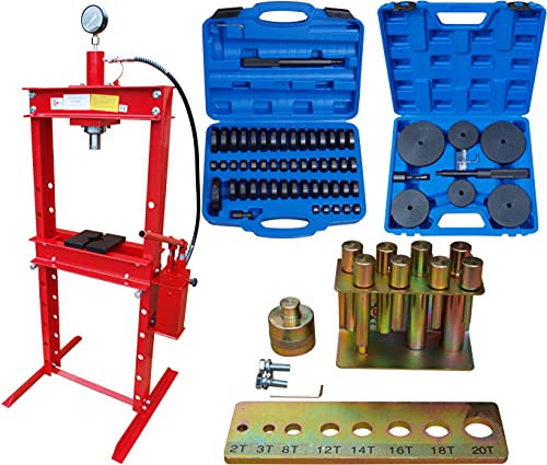 Carmax Werkstattpresse 20T mit 2Pumpen + Druckstück Treibsatz 18-150mm + Druckdornsatz 8tlg.