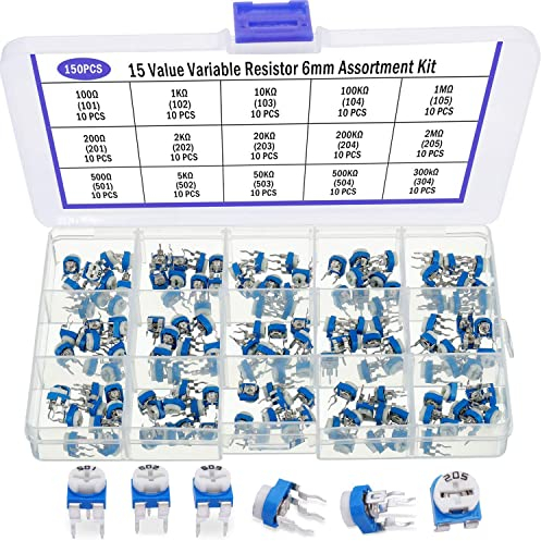 RUNCCI-YUN 15 Werte 150 Stück 100 Ohm - 2 M Ohm drehpotentiometer Variable Widerstand Trimpot Potentiometer 6 mm 3 Terminals Multiturn Trimmer Potentiometer Klassifizierungs Kit