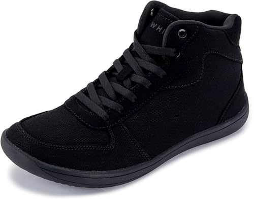 WHITIN Men's Wide Toe Box Canvas Minimalist Barefoot Shoes Width Zero Drop Minimus Sneaker Male Size 11 Lightweight Trail Minimal Sport Walking All Black 45