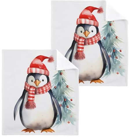 ISAOA SUABO Weihnachtshandtücher Baumwolle Waschlappen Niedlich Weihnachten Pinguin Fingerspitzenhandtuch Waschlappen Saugfähige Waschlappen Schnell Trocknendes Badetuch für Badezimmer, Spa,