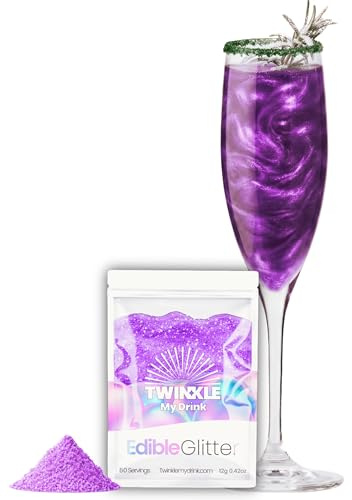 Twinkle my Drink® Glitter commestibile per bevande viola - Decorazione per feste di Halloween viola - Glitter commestibile per spumanti e liquori - vegano, insapore - 12 g per oltre 60 bevande