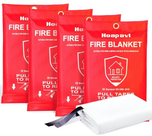Hoapavi 4 Pack Emergency Fire Blanket for Home & Kitchen, 40” x 40 Flame-Resistant Blankets Suitable for Camping, Barbecue, Picnic, Car, Fireplace & Warehouse Emergency Survival Safety Blankets