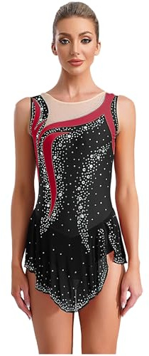 TiaoBug Vestidos De Baile De Patinaje Artístico para Mujer Body Ballet Sin Mangas Maillot Gimnasia Ritmica Disfraz Bailarina Competición Negro M