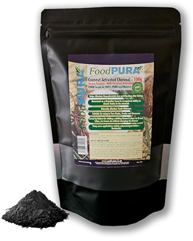 FoodPURA 100g Coconut Activated Charcoal Powder – 100% Pure Food Grade Coconut Charcoal – Ultra Fine Steam Activated Powder for Teeth Whitening, Face Masks, Detox, Smoothies & Beauty Use – Vegan