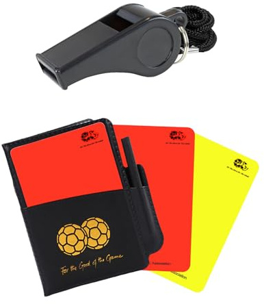 Soccer Referee Kit - Brightly Colored Red and Yellow Soccer Referee Cards and Whistle Made of Thick Premium Plastic with Cord, Loud and Clear Whistle Great for Coaches, Refereers, Lifeguards, Training