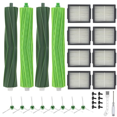 22 piezas Recambios Roomba para Roomba i/e/j Serie i7 i7+ i3 i3+ i4 i4+ i6 i6+ i8 i8+ E5 E6 E7 j7 j7+. 4 cepillos principales, 8 filtros, 8 cepillos laterales, 1 cepillo de limpieza, 1 destornillador