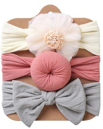Baby pannband elastiskt pannband 3 stycken baby flicka nylon pannband småbarn hårband turban pannband baby hårband bågar barn hårdekoration, för nyfödda småbarn, blandad färg L