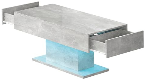 KEEPREAPER Couchtisch, Wohnzimmertisch Hochglanz mit LED und 2 Schubladen | Kaffeetisch, Sofatisch,Stauraum für Wohnzimmer, 110x55x50cm