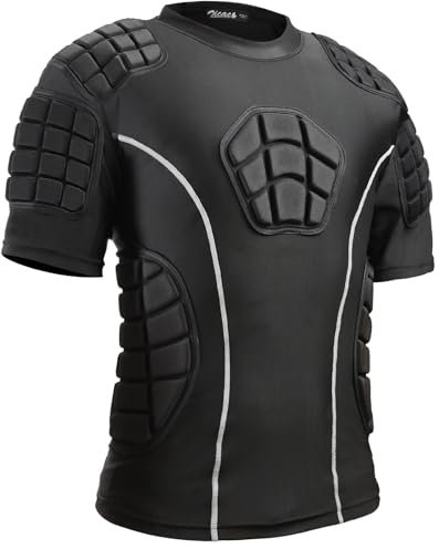 Zicac Maglia da Uomo Imbottita Compressione con Protezione Antiurto | Maniche Corte Maglia Sportiva Equipaggiamento Protettivo Pettorale Protezioni per Esterni/Fitness/Calcio/Basket/Sci/Rugby