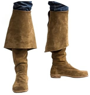 ORANDESIGNE Homme Bottes de Pirate Viking Rétro Bottes Plat de Chevalier Médiévales en Similicuir Chaussures à Tige Longue Unisexe Cosplay Accessoires A Marron Foncé 42 EU