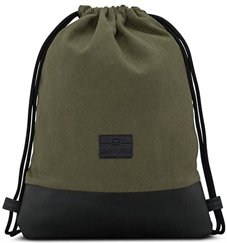 Johnny Urban Mochila Gimnasio Mujer y Hombre Verde Negra- Luke - Bolsa de Lona con Bolsillo - Mochilas de Algodón con Cordóne para Deporte, Tiempo Libre y Playa - Hidrófugo