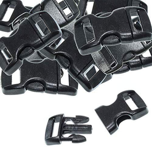 Paracord Planet 3/8-Inch Black Plastic Buckles – Curved Contoured Quick Side Release Buckles for DIY, Crafting, Webbing, Bracelets, Backpacks, Tactical Bags, Gear, and More (40 Pack)