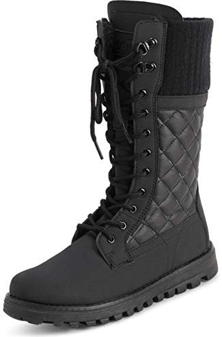 POLAR Womens Faux Fur Warm Thermal Waterproof Outdoor Walking Snow Winter Rubber Sole Calf Boots - Black Cardy Mono - EU38/US7 - YC0608