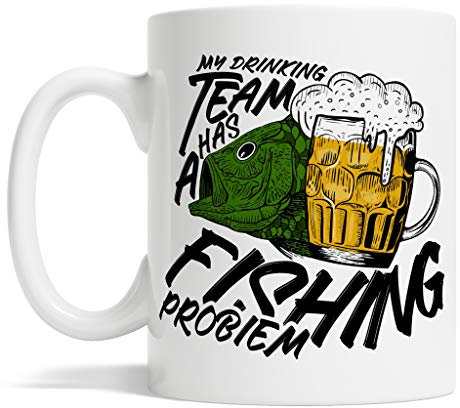 My Drinking Team Has A Fishing Problem Mug Funny - Gift Idea for Dad Father - Retirement Coffee Cup Birthday Present - Drink Beer Fish Mug - Use Whilst Fishing