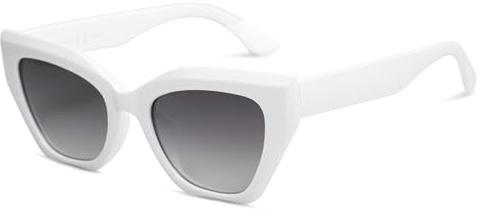 SOJOS Sonnenbrille Cateye Damen Weiß Polarisiert Eckig Vintage UV Schutz Trendige Retro Mode Brille SJ2235 mit Weiß Rahmen
