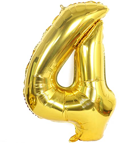 D2D | Party Balloon Zahl 4 XL in Gold - Größe 80 cm - Folienballon - Zahlenballon - Geburtstagsdeko - Helium Ballon