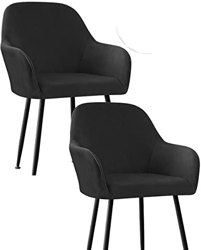 XGANGM Scandinave Housse de Chaise Lot 4/2/6 avec Accoudoirs Extensible Velours Couverture de Chaise Salle a Manger Couvre Chaise Housse Fauteuil pour Cuisine Maison Restaurant,Noir,2pcs