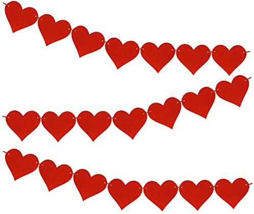 AKH® 10 Ft Valentines Day Decoration Red Heart Banner | 40 Pcs Valentines Day Red Hearts Hanging String Garland Decorations Engagement Wedding Party
