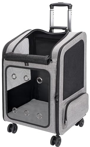 FASRIOU Mochila grande para transportar mascotas con ruedas, mochila transportadora plegable para gatos para gatos grandes y perros pequeños de hasta 15 kg, mochila transportadora para perros con