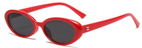 YUELUQU Retro Oval Sonnenbrillen，VintageTrendy Runde Sonnenbrillen für Damen Herren UV400 (Rot)