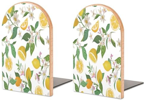 Quteprint Lot de 2 serre-livres en bois pour étagères, bureau, bureau, citronnier, décoratifs, pour bureau, maison, école, livres de films, taille M (12,7 x 7,6 x 9,9 cm)
