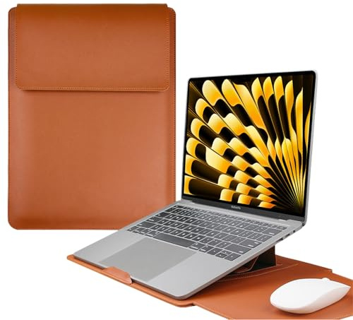 HaruYo 13 13.5 14 15 15.6 16 Inch Laptop Sleeve with Stand Function, Leather Sleeve for MacBook Pro/MacBook Air/Surface/iPad Pro/Surface/Dell/Lenovo/HP/ASUS/Acer 15 16 Inch Brown