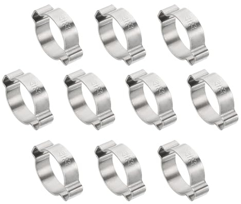 PATIKIL 10 Pcs 20-23mm Collier de Serrage à Double Oreille Ton Argenté | Acier Inoxydable 304 pour Connexions de Raccords Tubes Essence Carburant, Anneaux de Sertissage de Clip Torique