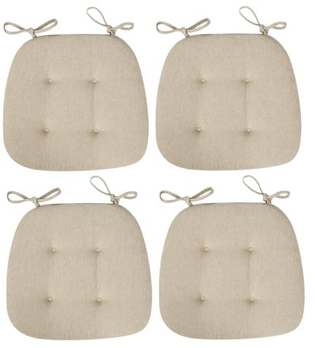 Generisch 4er Set 2er Set Stuhlkissen Mit Bändern, 3cm Dicke Bequeme Rutschfestes Sitzkissen Stuhl Trapezförmig, Sitzauflage Sitzpolster Für Indoor Gartenstuhl Esszimmerstuhl,Beige,4er Set