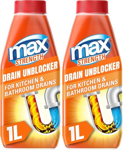 Max Strength Drain Cleaner and Unblocker, 1L - Heavy Duty for Kitchen, Bathroom and Shower Sinks - Fast-Acting Easy to Use
