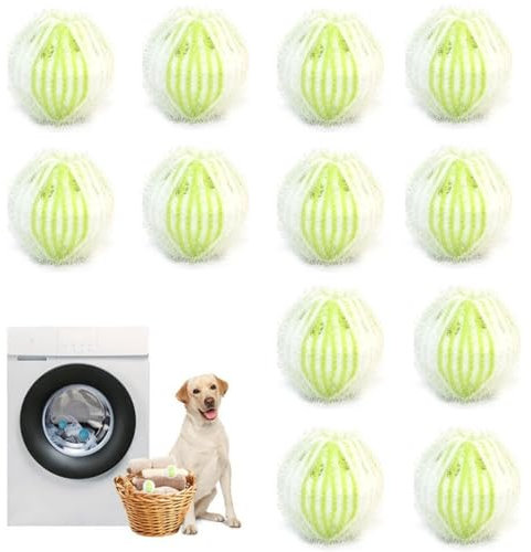 NEXROLA quita bolas de la ropa pack de 12, quita pelos mascota de alta eficacia quitamanchas y antienredos, atrapa pelos lavadora para quitar manchas/ablandar/proteger la ropa 12 x 9 x 3,5 cm, (verde)