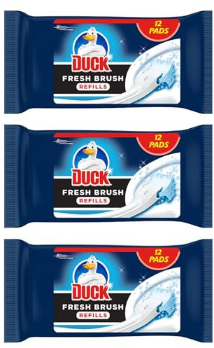 Duck Fresh Brush Toilet Cleaner Refills –Flushable Pads | Disposable Toilet Cleaning Refill Heads | Stain & Odour Removal | Brush & Flush System | Fresh Scent Bathroom Cleaner Pads (36-3x12)