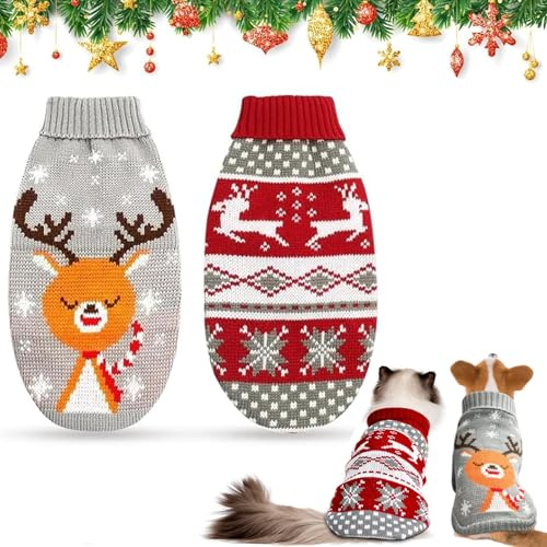 2 Pezzi Jerseys de Navidad Perros, Jersey Perross y Gatos, Jerseys Navidad Mascotas, Navidads Mascotas Suéter, Disfraz de Punto de Perro, para Perros Pequeños, medianos, Gatos (XL)