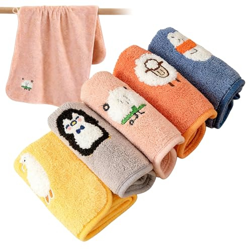 Rthynti 5Pcs Children's Facial Towel, Multicolor Fingertip Towels Kids Face Towels for Home Travel School Hand Face Shower (25 × 50cm)