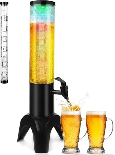 KUNANG Dispensador de torre de bebidas, torre de cerveza, dispensador de bebidas con espiga y tubo de hielo, dispensador de licor de mesa para cerveza, margarita, licor, bebidas (negro)